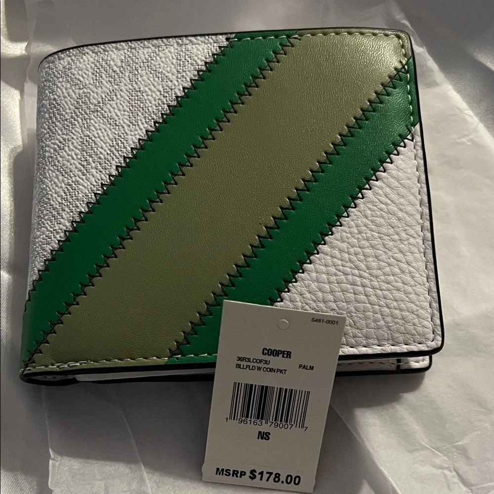 Michael Kors White and Green Men's Bi-Fold Wallet